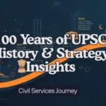 YouTube thumbnail showing 100 Years of UPSC with history, reforms, and strategy insights for civil services aspirants