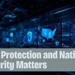 Professional featured image showing digital security icons and a national network map, representing data protection, data sovereignty, and national security concepts.