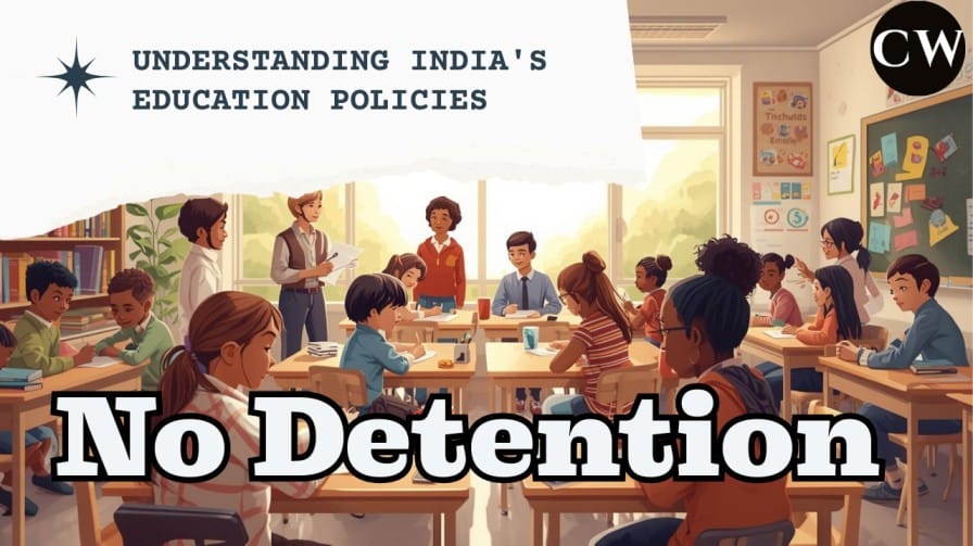 Featured image for blog post titled “No Detention Policy in India’s RTE Act: Background, Criticism, Amendments and State Decisions (UPSC/JKAS Notes)” — educational and professional design showing the Right to Education Act theme, suitable for civil services exam preparation.
